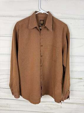 Zanzara Men's Brown Geometric Pattern Long Sleeve Button-Up Shirt